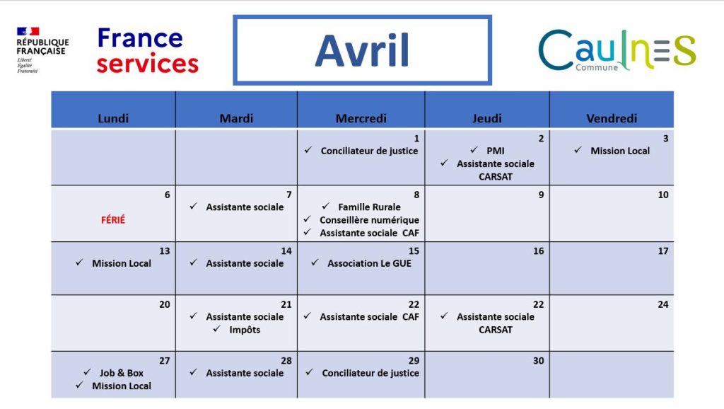 permanences france services Avril 2026