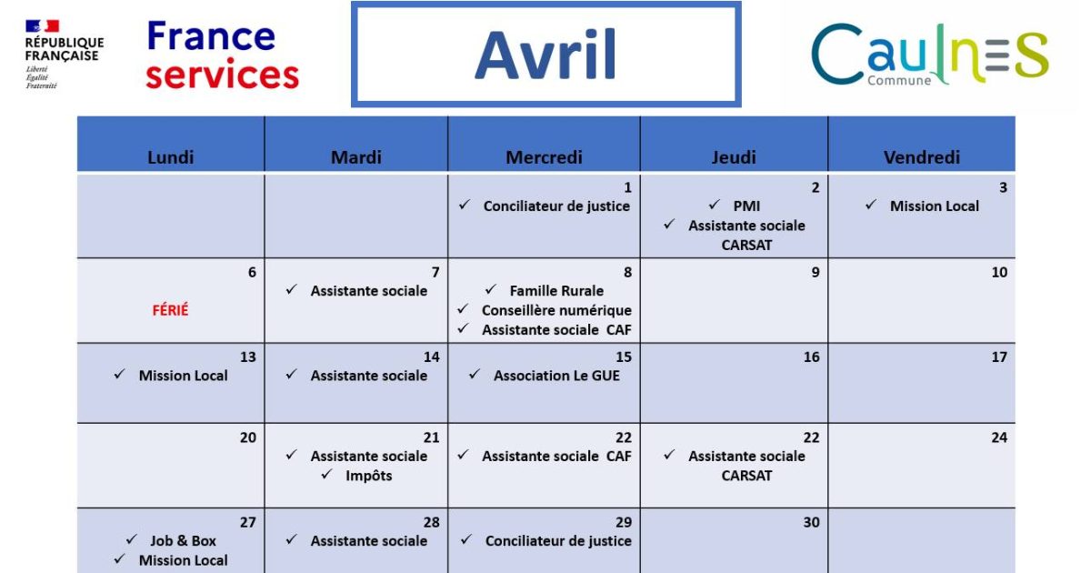 France services – Permanences Avril 2026