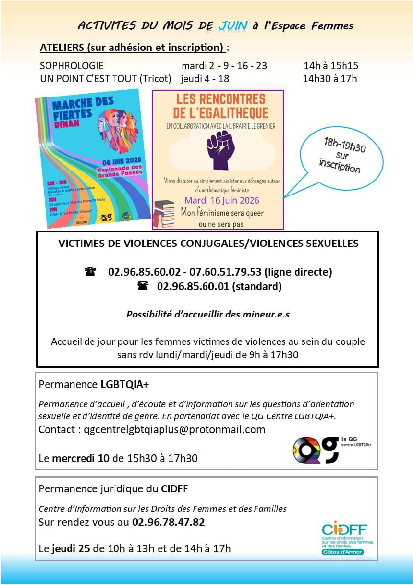 Planning Espace espace femme Juin 2026 recto