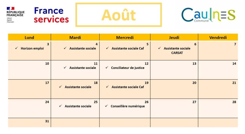 Permanences france services Caulnes août 2026