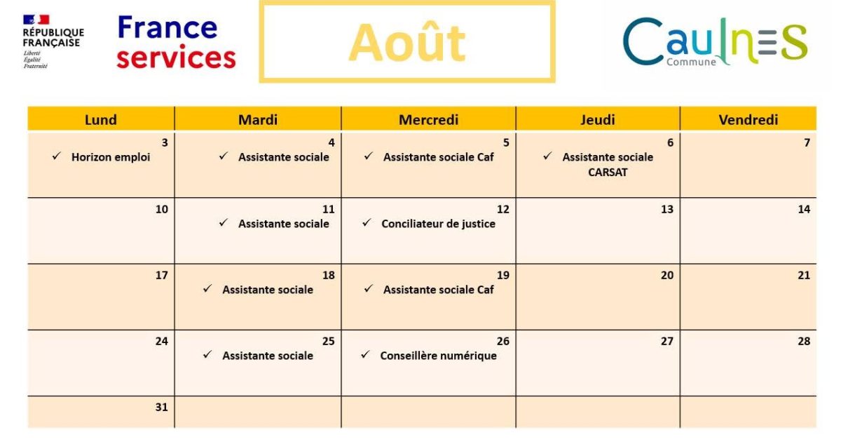 France services – Permanences Août 2026