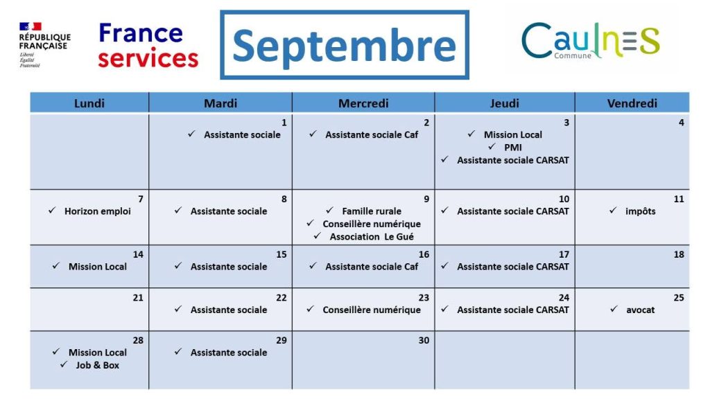 Permanences france services Caulnes septembre 2026